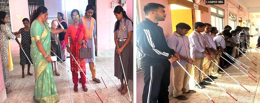 Practicing mobility by using white cane